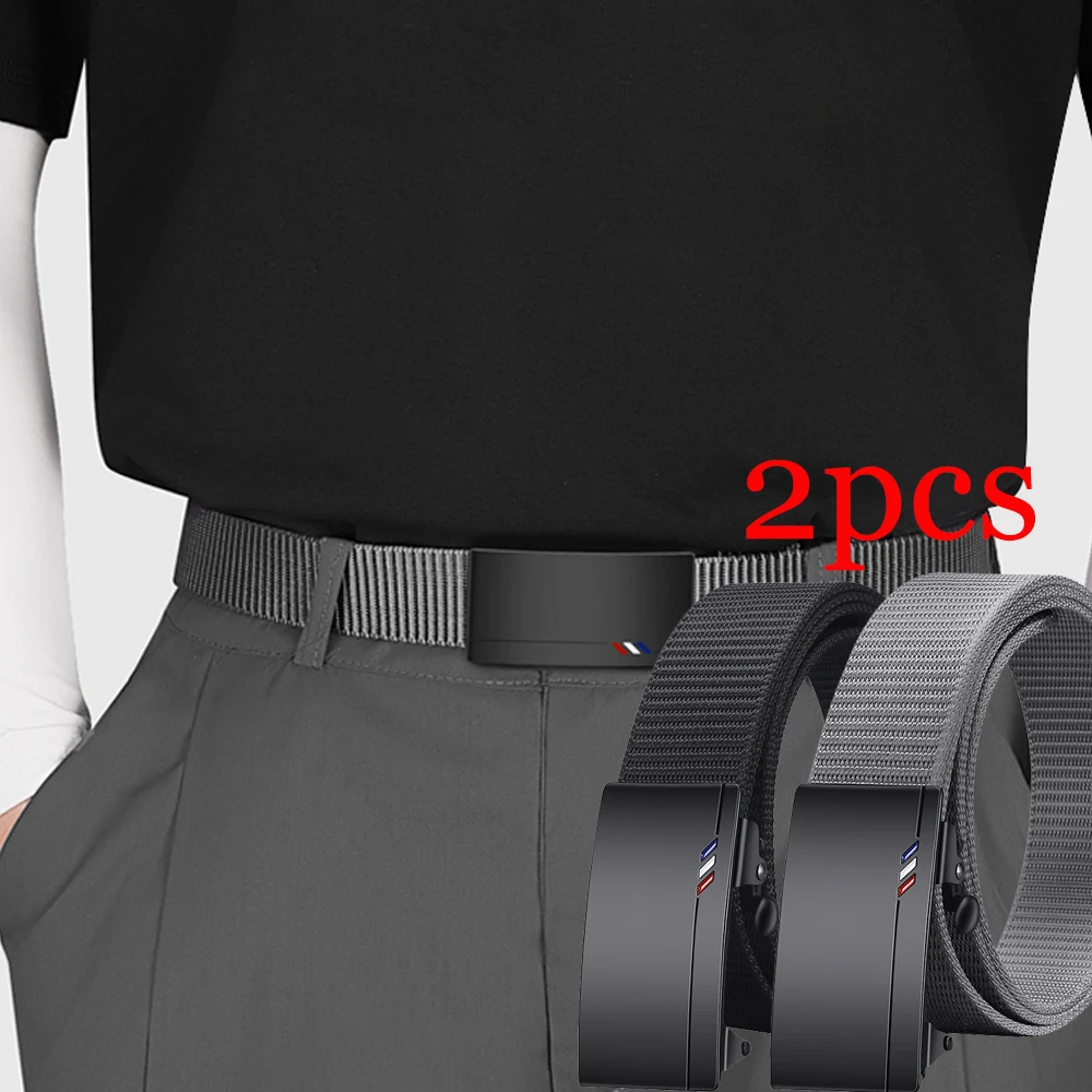 

2pcs Men's Automatic Buckle Canvas Belt Paired With Men's Casual Pants Shorts Belt Accessories Fashion Men's Holiday Gifts