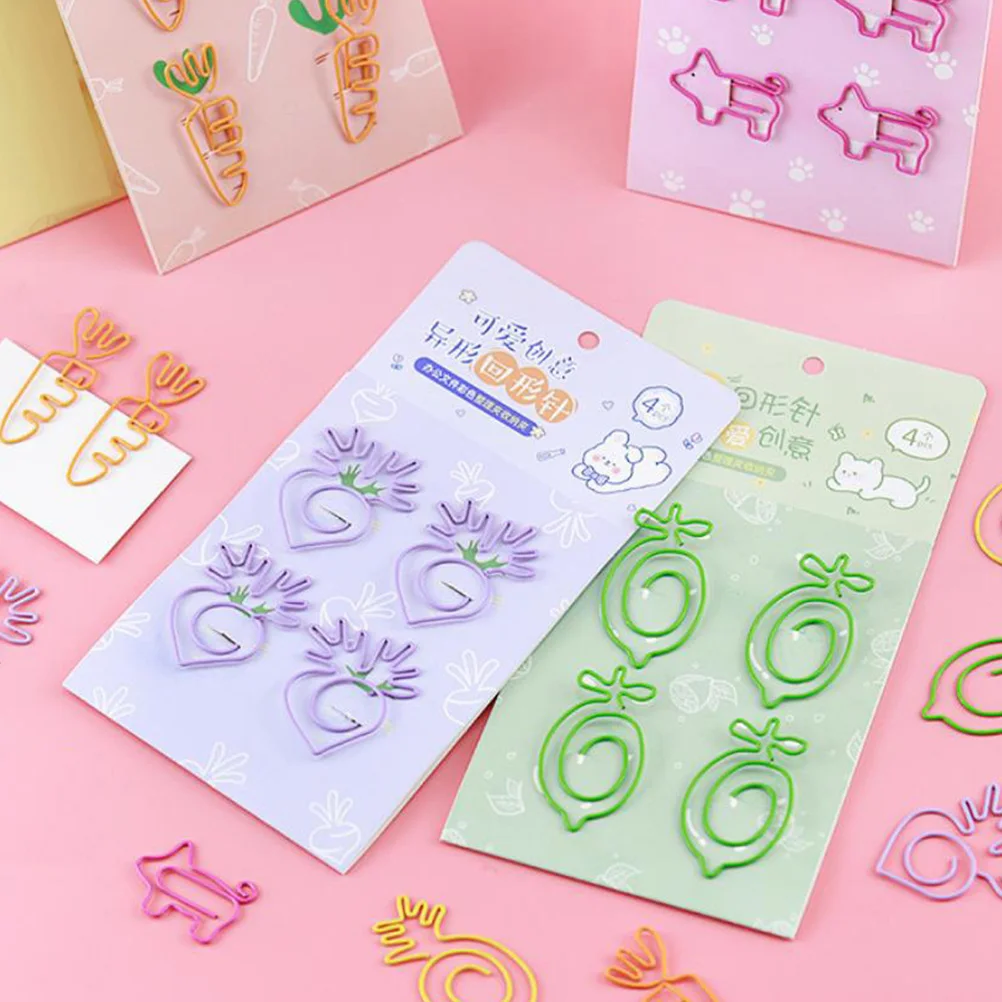 

20Pcs Portable Pineapple Clips Adorable Pig Paperclips Decorative Stationery Multi-Function Document Holders Carrot Clip