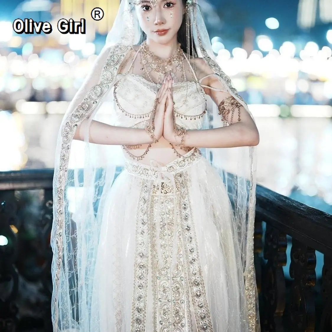 Olivegirl Hanfu Party Role Playing Photography Performance Dress Set Cosplay Mythical Exotic Mermaid Princess Gradient Yarn