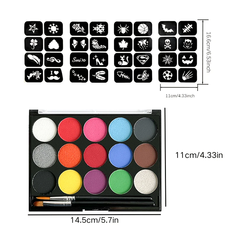 Juego de pintura corporal y facial de acuarela de 15 colores, adecuado para juegos de rol, maquillaje de Halloween, fiestas de cumpleaños, pintura