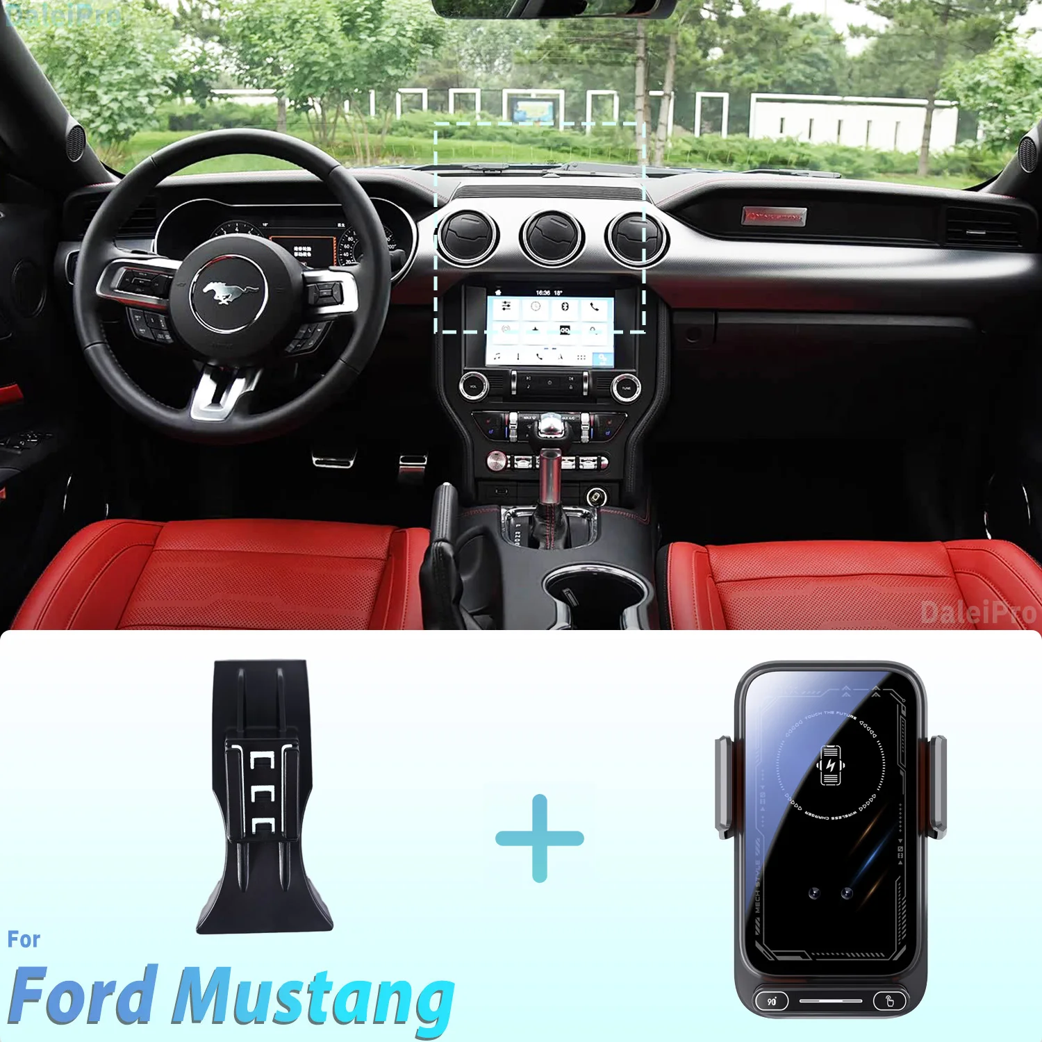 Für Ford Mustang 2015-2018 2019 2020 2021 Handyhalterung Auto Magnetische Halterung Smart Sensing Kabelloses Laden Ein-Tasten-Freigabe Qi