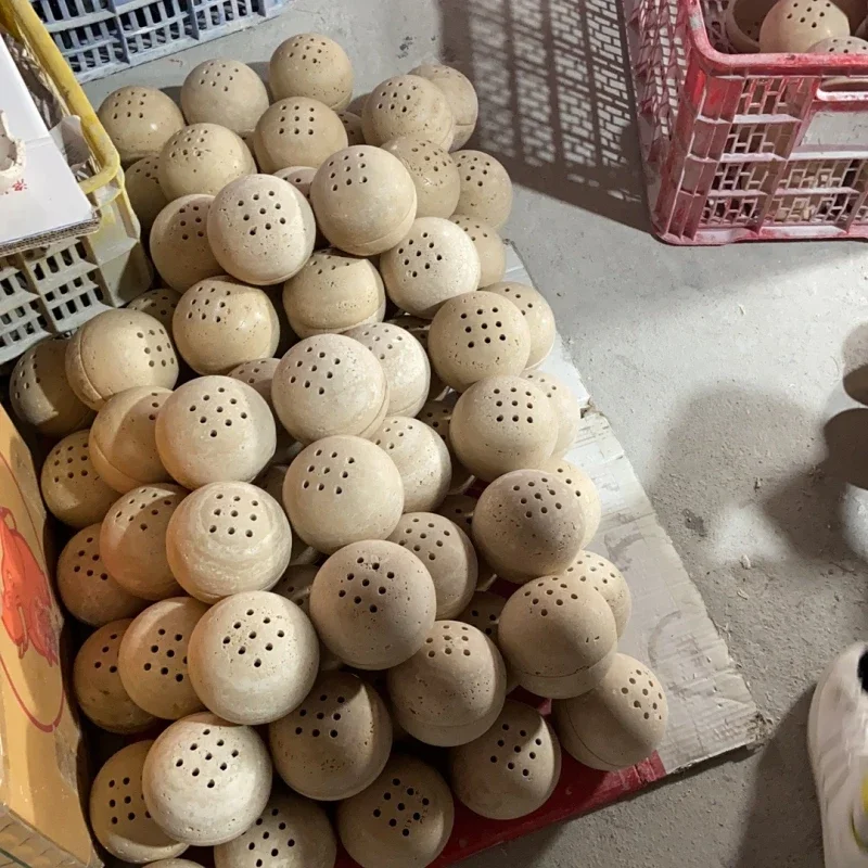 9 Holes D10.5CM Natural Marble Beige Travertine Stone Round Incense Burner Ball for Home Decoration