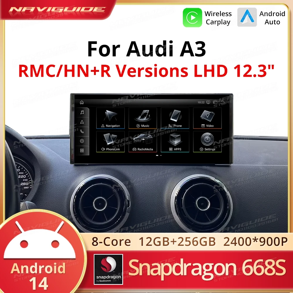 NAVIGUIDE 12.3" Android14 Car Radio For Audi A3 2014-2018 Car Multimedia Player intelligent system Wireless Carplay Android Auto