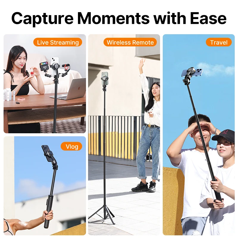 Ulanzi SK-05 Magnetic Phone Tripod 1.6m Selfie Stick with Wireless Bluetooth Remote 360° Rotation Phone Holder For Phone Camera