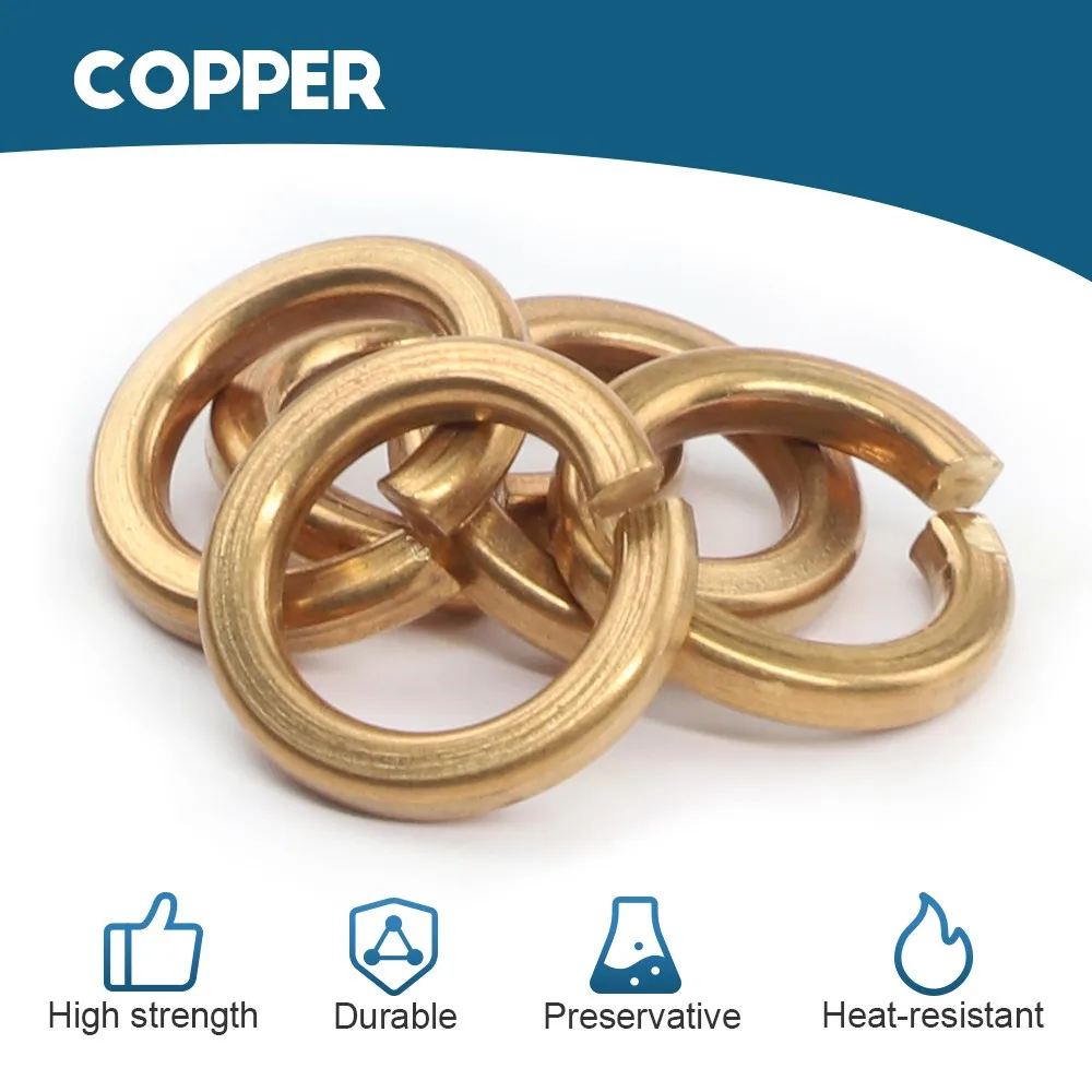 HOWSHENG Copper Split Spring Washer M2 M3 M4 M5 M6 M8 M10 Copper Spring Lock Washers Elastic Gasket
