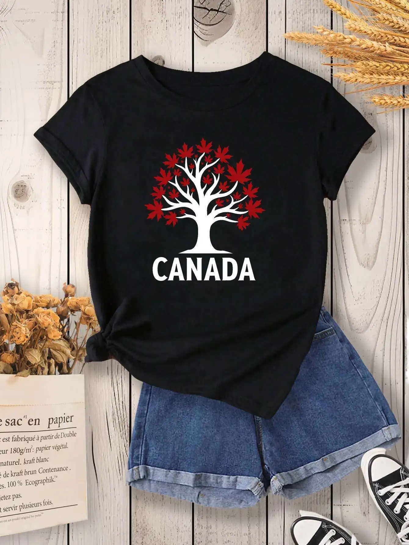 Women'S Canada Maple Leaves Tree Graphic Print T-Shirt Harajuku Short Sleeve Casual Clothing Street Tops Tees Aesthetic Clothes