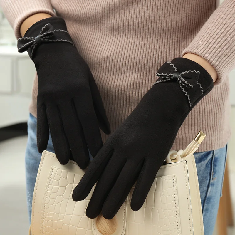 Autumn and Winter Women Gloves with Velvet To Keep Warm Cute and Cold Proof German Velvet New Touch Screen Riding