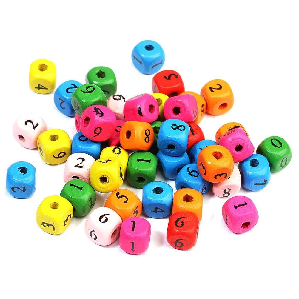 

100 Pcs Children Wooden Beads Kids Number Educational Toy Bulk Stringing DIY Montessori Math Toys Building Blocks