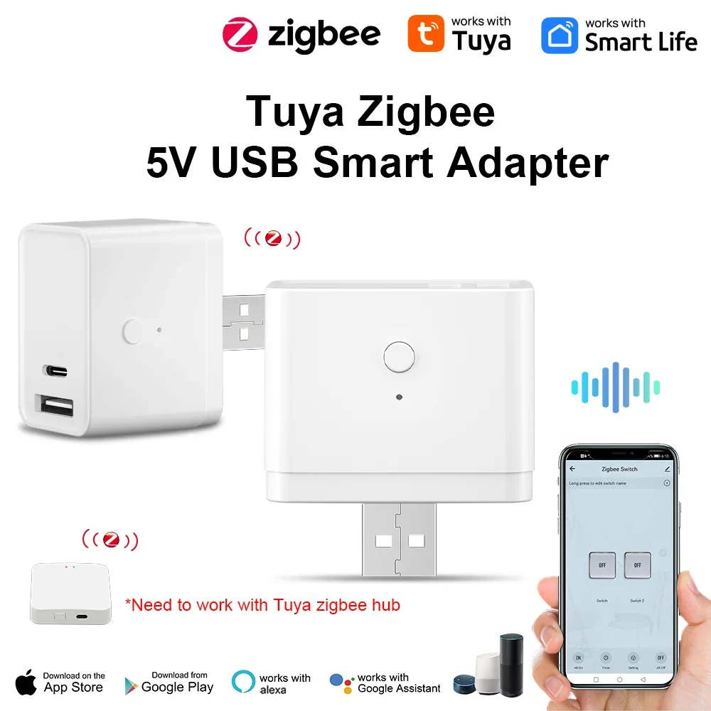 Tuya Zigbee Type C or USB Adaptor Switch 5V Mini USB Power Adaptor Smart Life Control Via Alexa Google