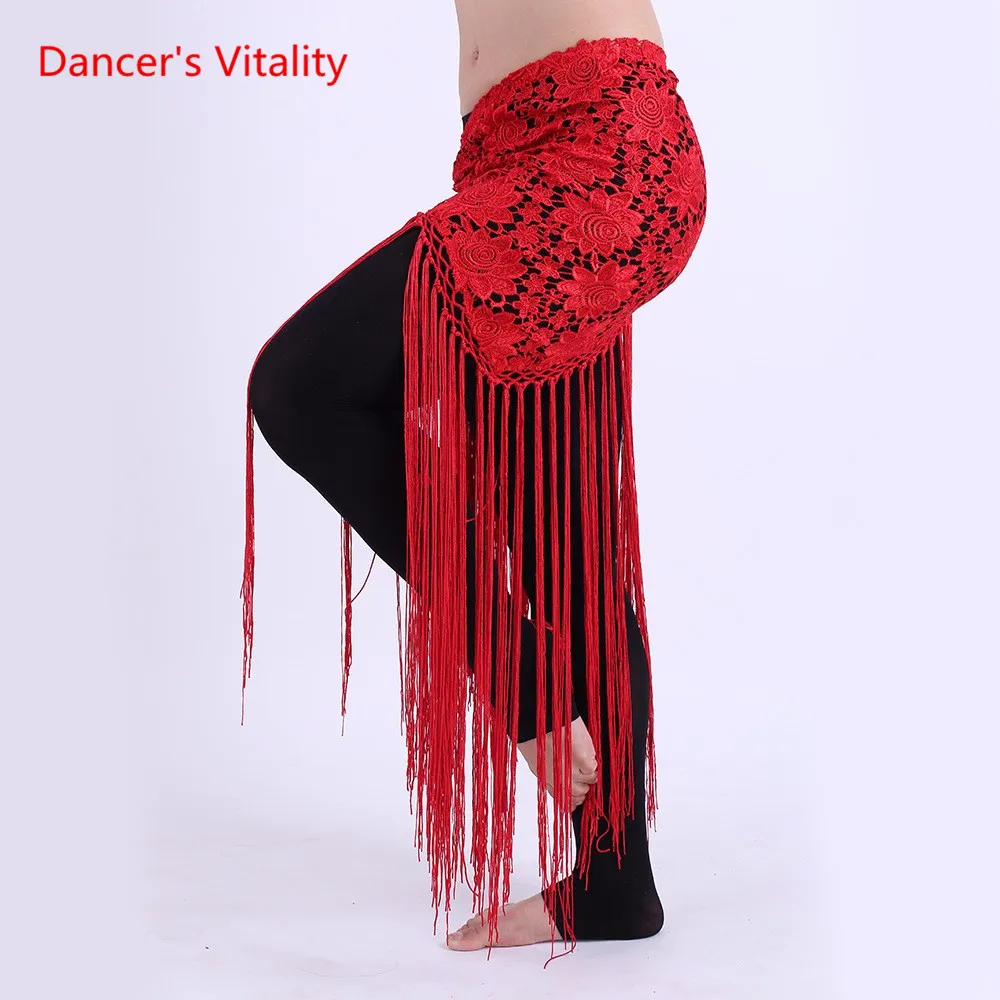 Ropa hecha a mano para danza del vientre para mujer, ropa para bailar Flores, flecos largos, cinturón Triangular tejido a mano, danza del vientre, cadera