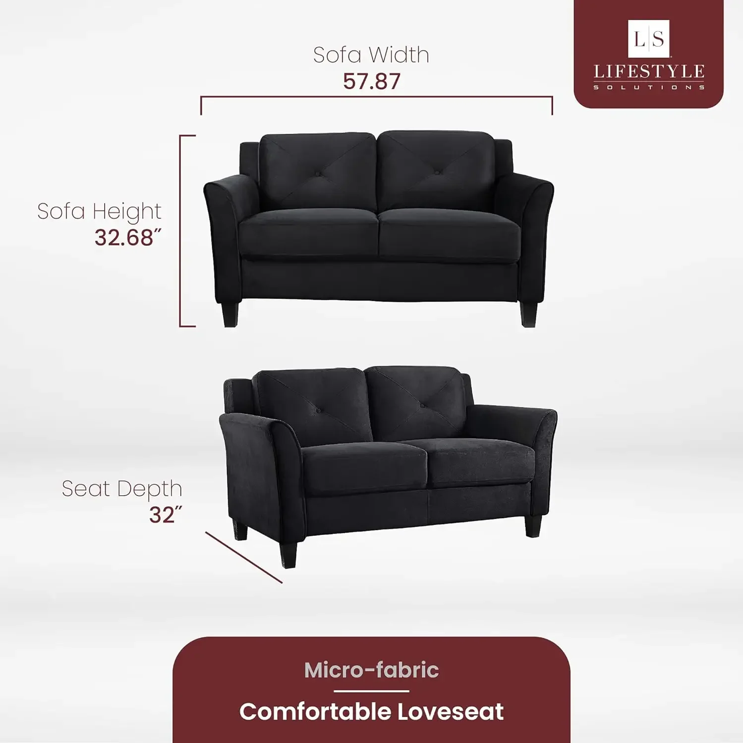 Harrington Loveseat, Lifestyle Solutions Móveis, Preto, 587 "x 32" x 32.68"