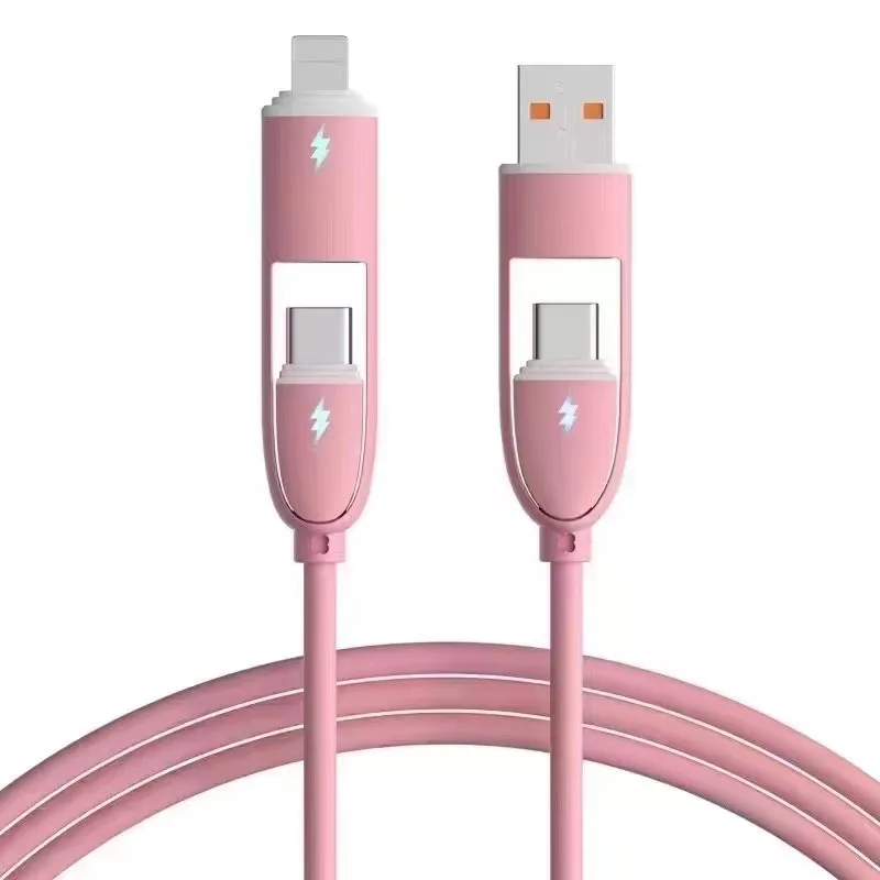 4 in 1 66w Charging Cable Pd Liquid Tablet Flash Charging Cord For iPhone Huawei Xiaomi USB C Type C Fast Charging Data Cable