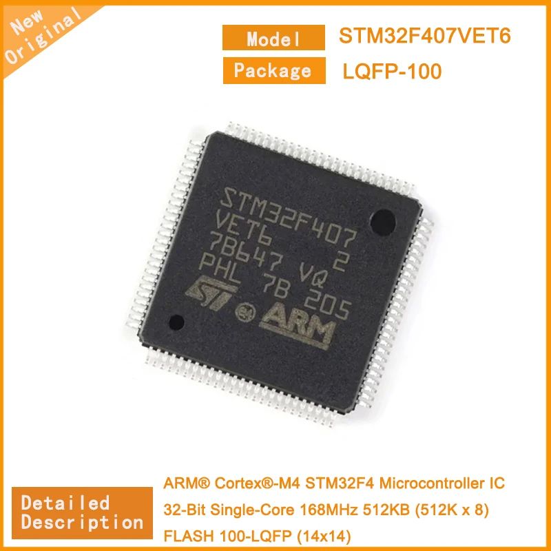 5Pcs/Lot  New Original   STM32F407VET6 STM32F407  Microcontroller IC 32-Bit Single-Core 168MHz 512KB (512K x 8) FLASH 100-LQFP