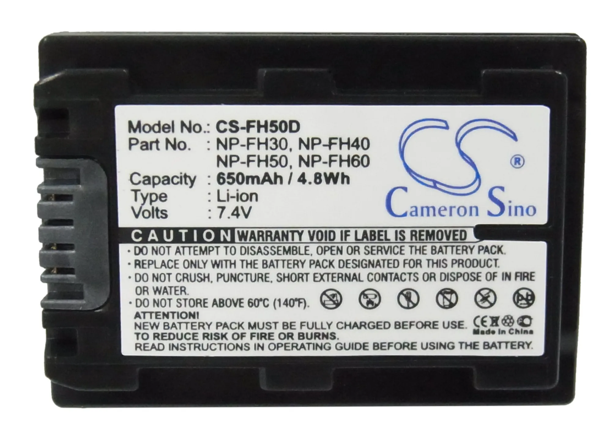 Battery For DCR-SR80E DCR-DVD602E DCR-HC38E DCR-SR82E DCR-DVD510E HDR-CX12E DCR-HC46 DCR-SR100E NP-FH30 NP-FH40 NP-FH50 NP-FH60