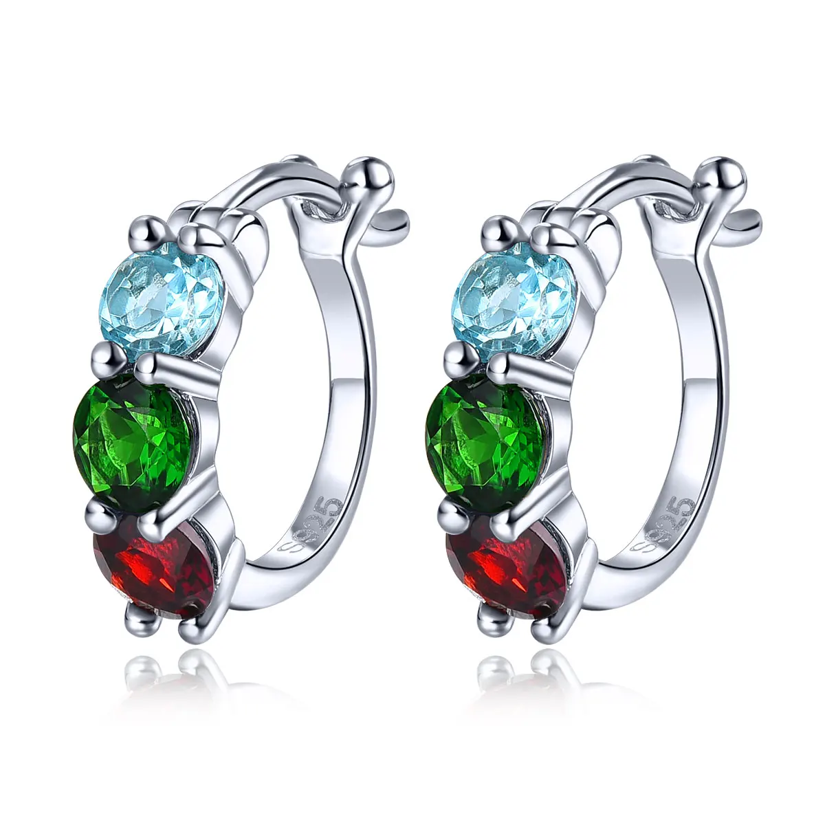 

Natural Diopside Garnet Topaz Sterling Silver Clip Earring 1.5 Carats Colorful Gemstone Women Classic Style Fine Jewelry