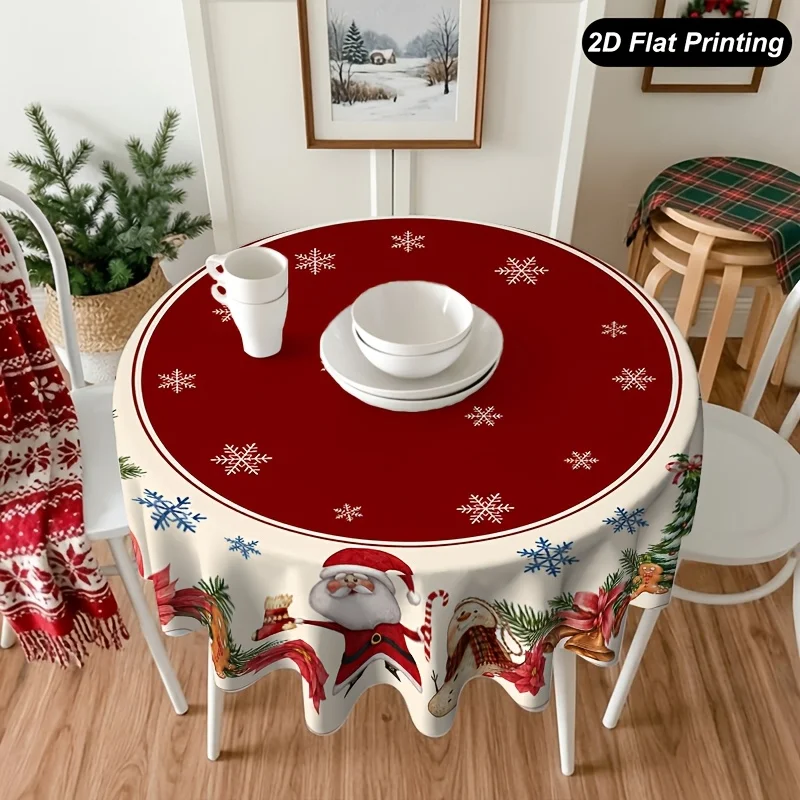 1 Christmas round tablecloth, mini Santa floral mandala pattern, perfect to decorate your table and home environment