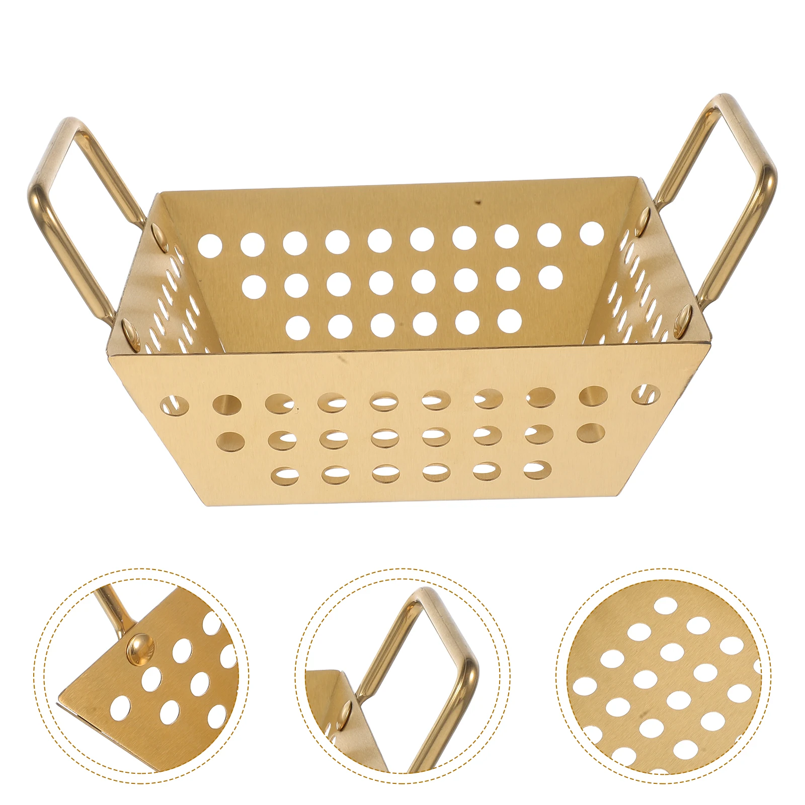 

Stainless Steel Square Fry Food Basket Dual Handle Multi Functional French Fries Holder Snack Serving Fruit Draining Basket