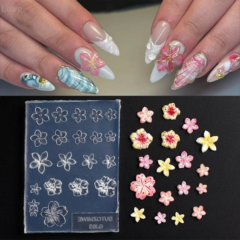 اليدوية Diy فرانجيباني سيليكون مسمار الفن العفن للتقليم المألوف زهرة مسمار الفن تصميم قالب قالب قالب شفاف عالي