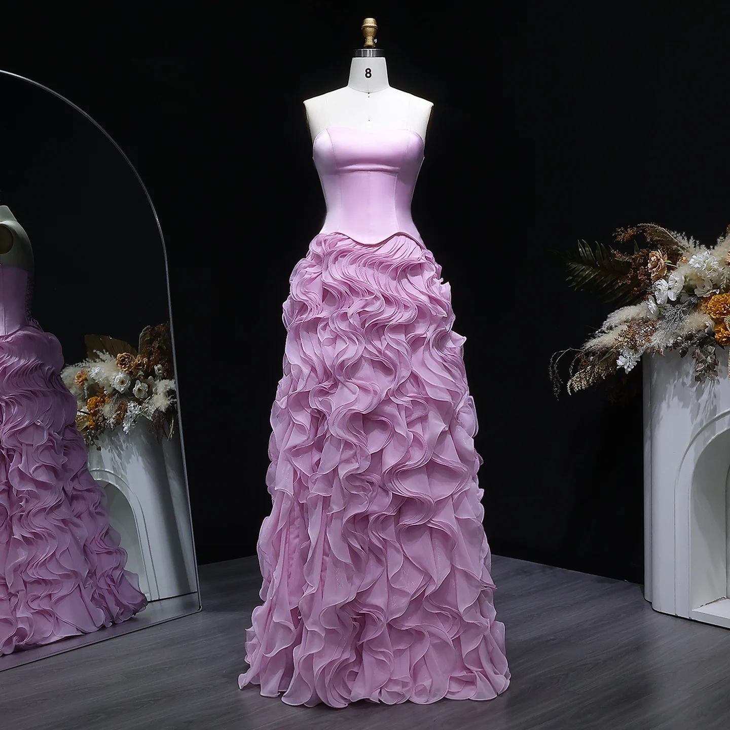 Sharon Said Elegant Corset Pink Strapless Long Evening Dress Gradient Ruffles Simple Women Wedding Formal Gown SF452 Customized