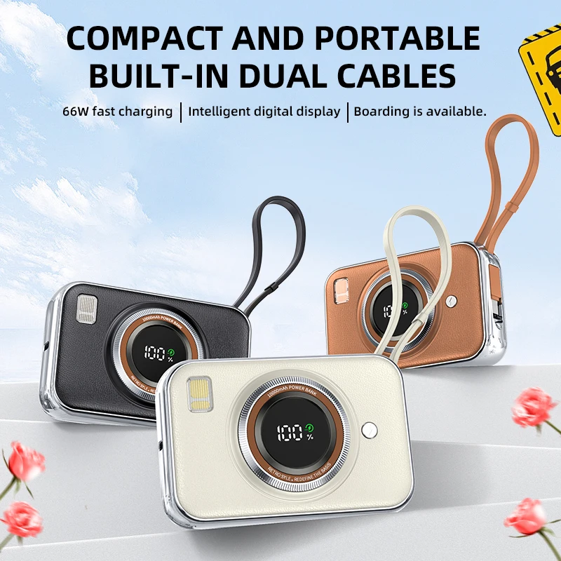 

Power Bank 10000mAh Large Capacity Power Bank With 2 Cables PD Fast Charging Powerbank Rechargeable Batteries Portable Battery