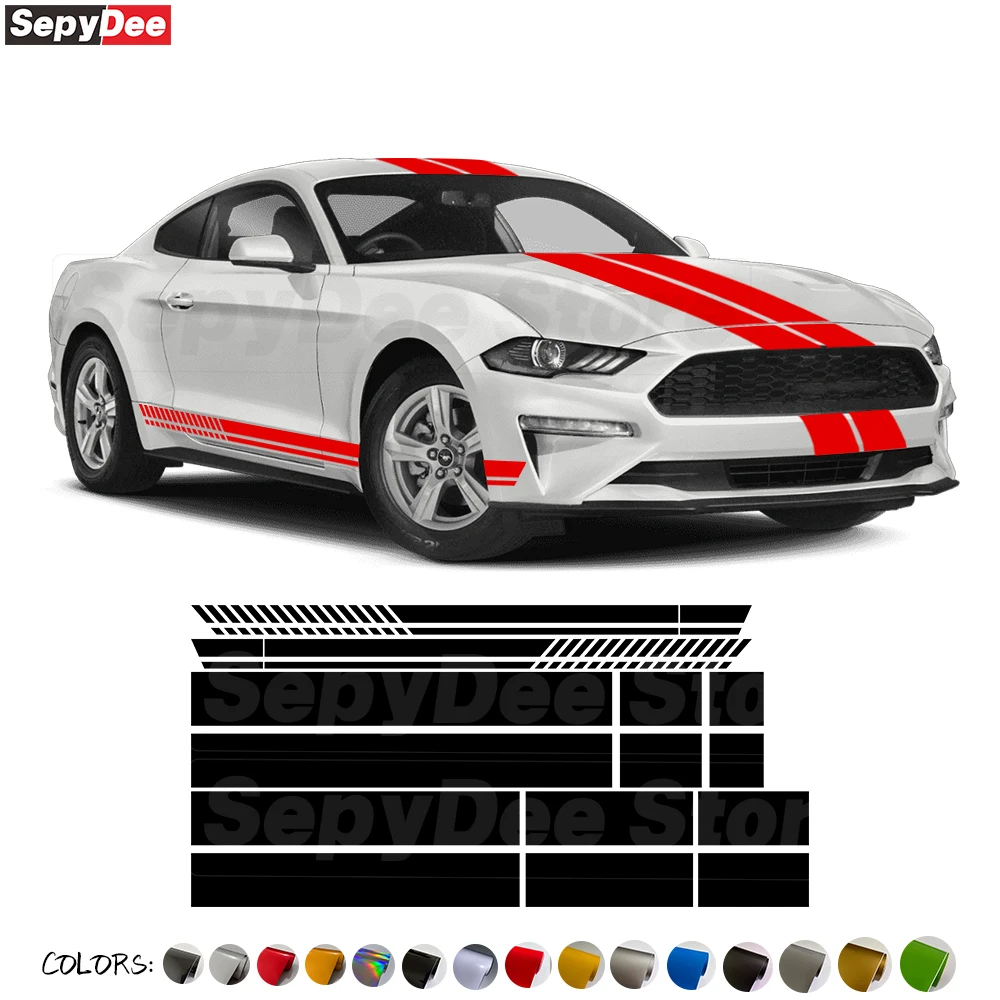 Car Door Side Skirt Sticker Auto Body Hood Roof Tail Stripes Kits Vinyl Film Decals for Ford Mustang Car Tuning Accessories