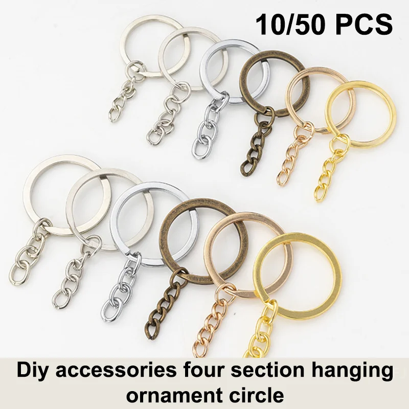 

[YU]10/50Pcs Key Ring Chain Gold Color Silver Color 25/30mm Round Split Metal Key Chain DIY Keychain Keyrings