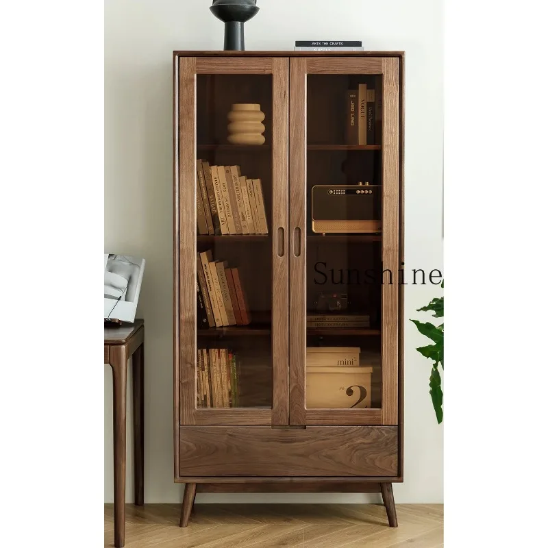 

Bookcase with glass storage floor rack integrated wall storage cabinet