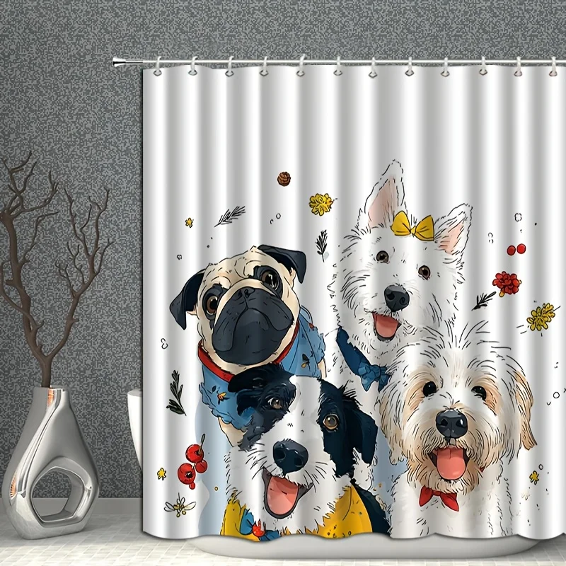 

Cute Dog Shower Curtain Waterproof Bathroom Decor Puppy Pet Lover Watercolor Art Shower Curtain 180x180cm