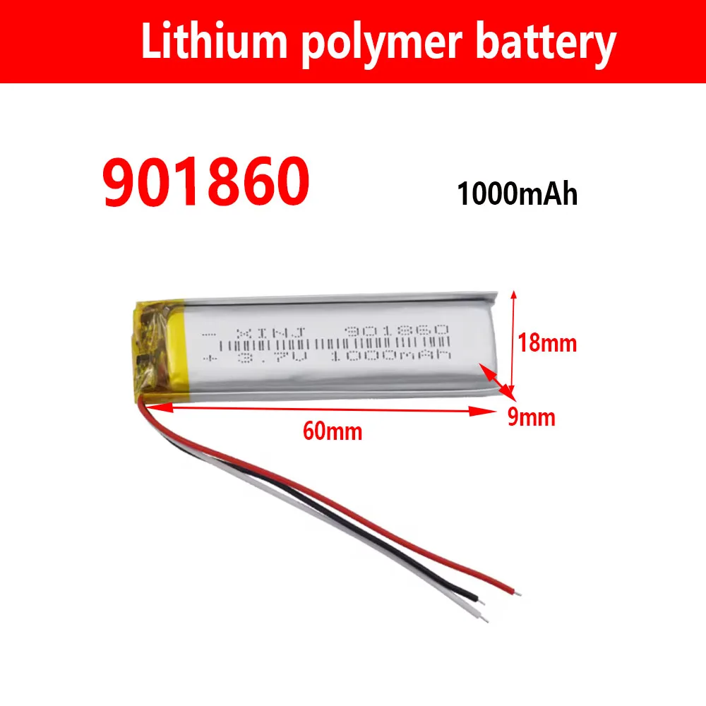 ISUNOO JST1.0 3P 901860 3.7V 1000mAh Rechargeable Lithium Polymer Battery Lipo Batteries