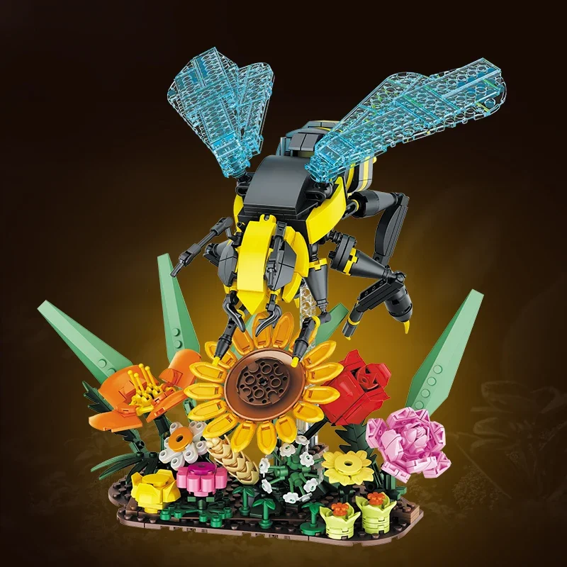 Insect Flower Building Blocks Bee Ladybug Mantis Potted Model Bricks Creative Desktop Ornaments DIY Toys For Kids Birthday Gifts