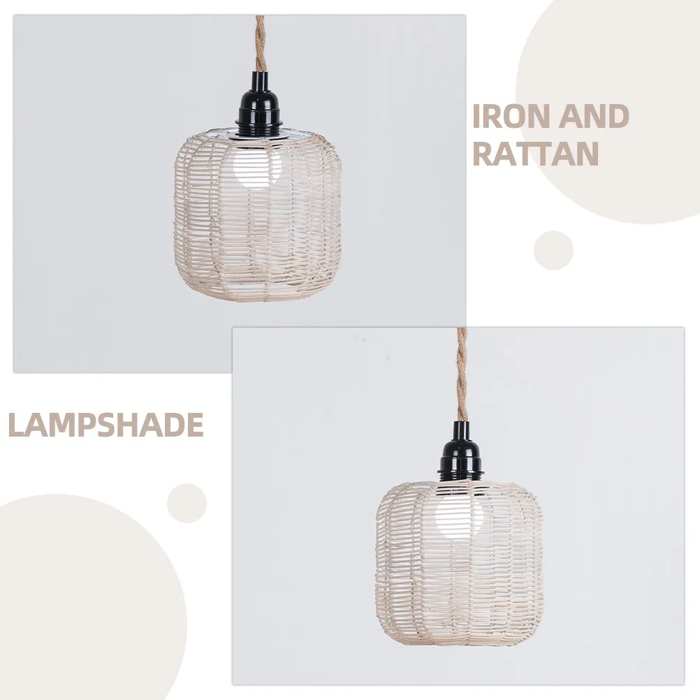 Rattan Woven Lampshade Pendant Light Shade Decorative Replacement Rustic Hanging Lamp Shade for Kitchen Dining Living Room