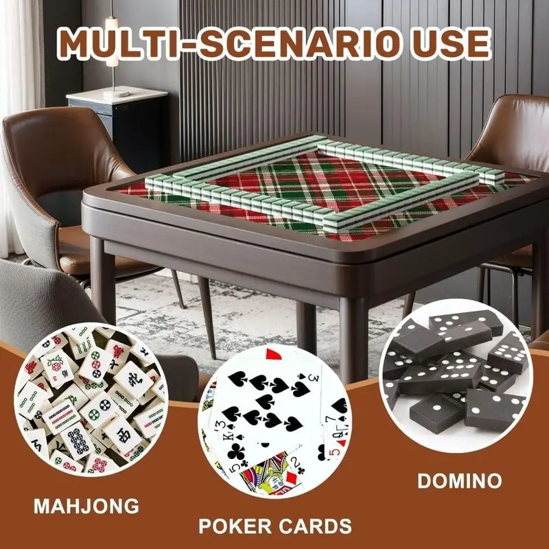Square Mahjong Table Mat Christmas Theme Print Non‑Slip Silent Foldable Game Pad with Storage Bag for Xmas Party Home Decor