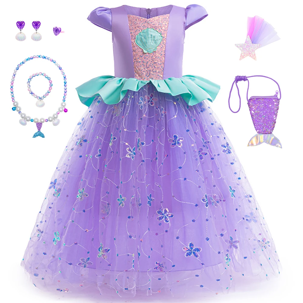 

Children's Carnival Cosplay Dreamy Mermaid Flower Decor Sequin Princess Costumes For the Sea Theme Birthday Party Dress 1-10Y