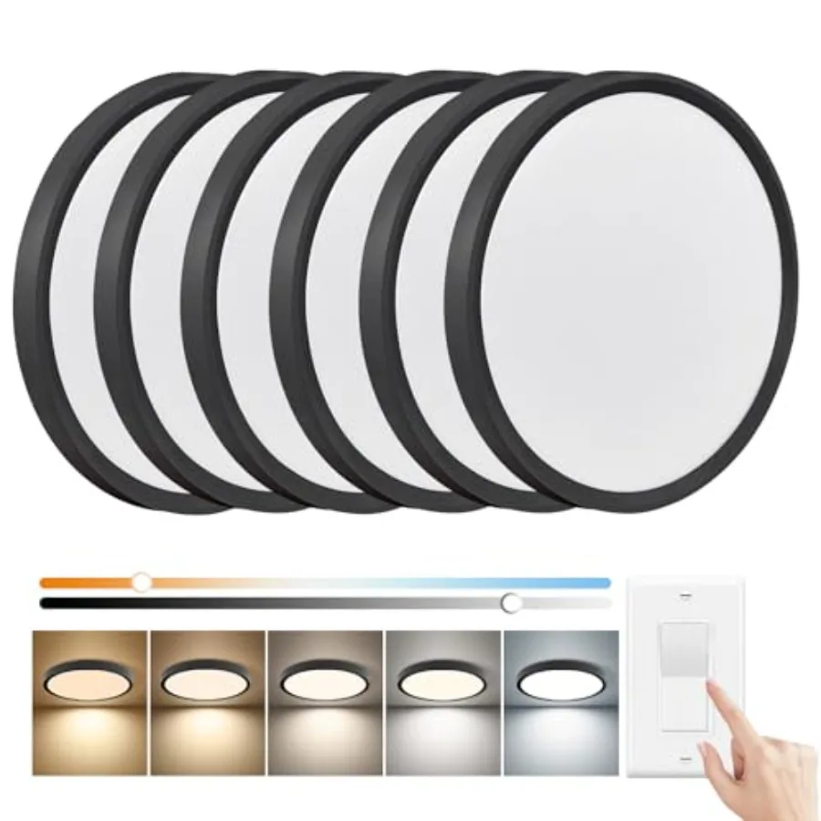 6PK 12 Inch Dimmable LED Flush Mount Ceiling Light, 24W, 2520LM, 2700K/3000K/4000K/5000K/6000K CCT Selectable, Round Flat Panel