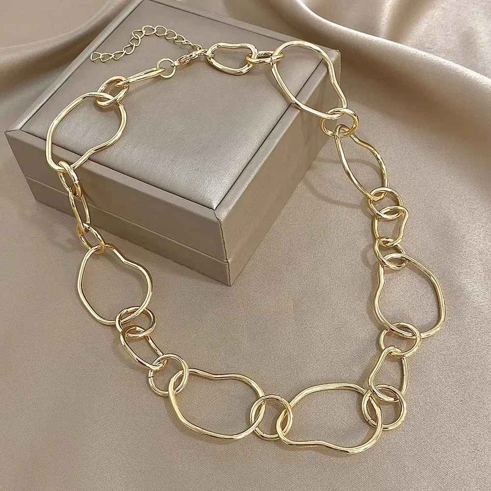 Simple Irregular Women Geometric Gold Color Circular Chain Link Choker Party Jewelry Gifts