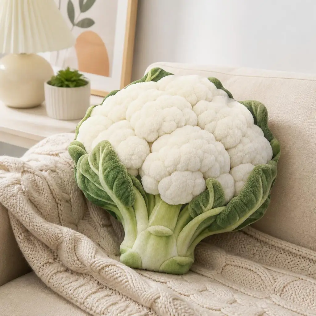 Cauliflower Shaped Plush Pillow Stuffed Vegetable Cushion Throw Pillow for Sofa Home Decor Food Lover Gift Bedroom Accent