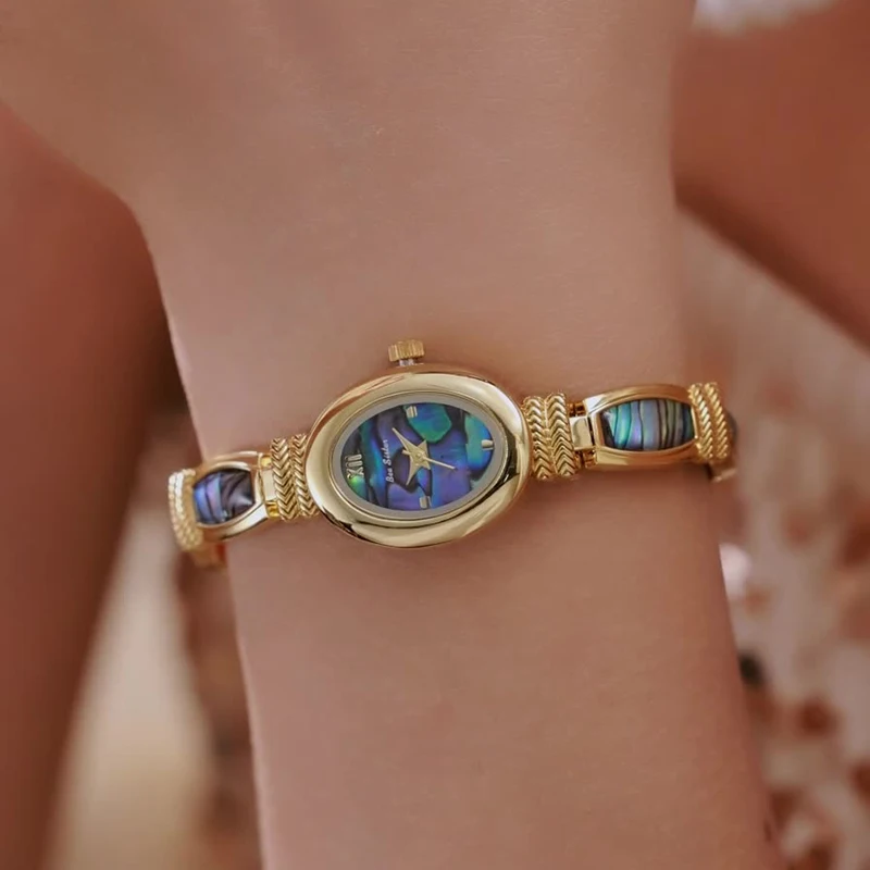 البيضاوي الهاتفي النساء ساعات يد العلامة التجارية الفاخرة السيدات ساعات المعصم للإناث ساعة الذهب تصميم فريد من نوعه كوارتز ساعة اليد #6