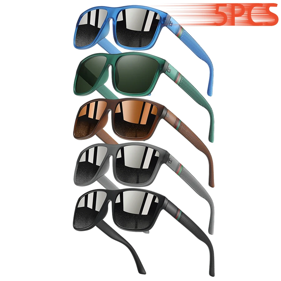 5PCS Check Pattern Square Fashion Sunglasses Men Women Luxury Brand Designer Fishing Driving Sun Glasses