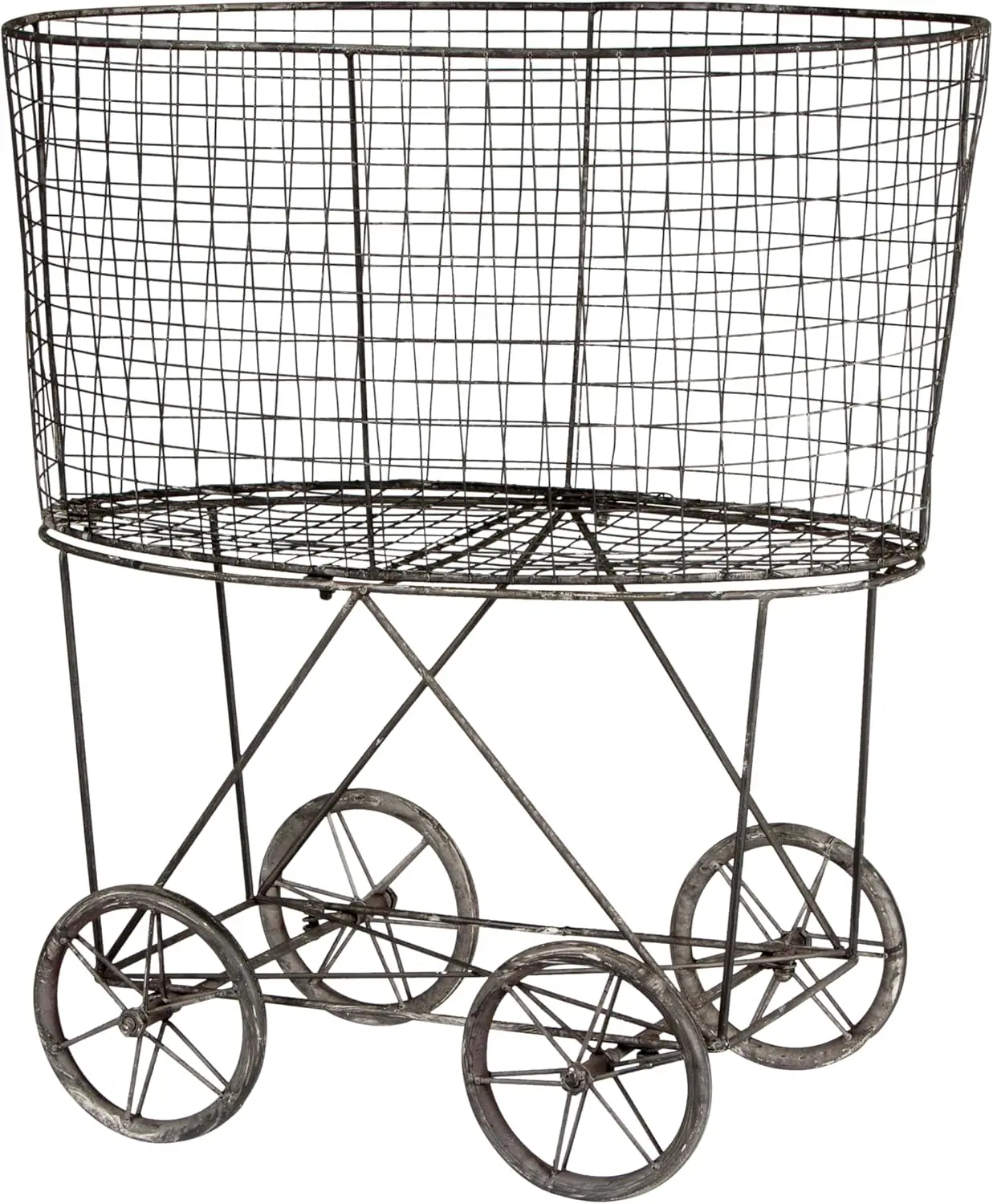 

Vintage Metal Laundry Basket with Wheels 25" 15" 26 3/4" (W D H)