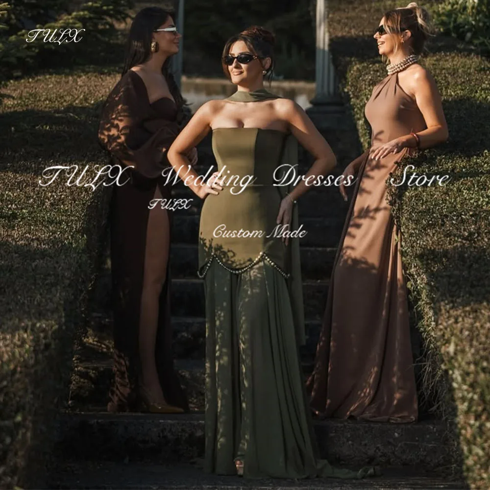 

TULX Elegant Beading Evening Dress Strapless Sleeveless Formal Event Dress Long Satin Chiffon Tiered Party Dress Customized 2025