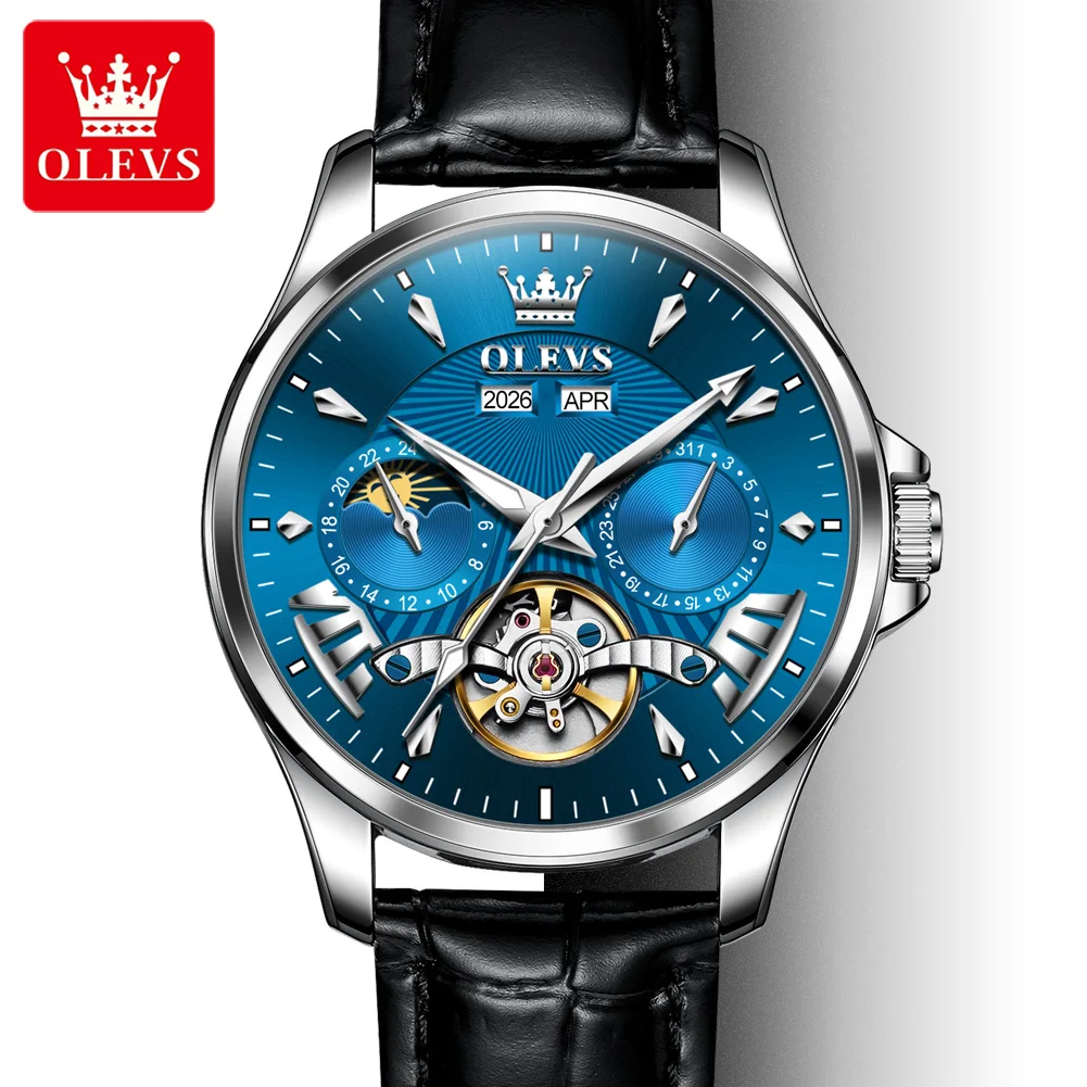 

OLEVS 7103 Automatic Mechanical Men's Watch Leather Strap Waterproof Multifunctional Luxury Wristwatch