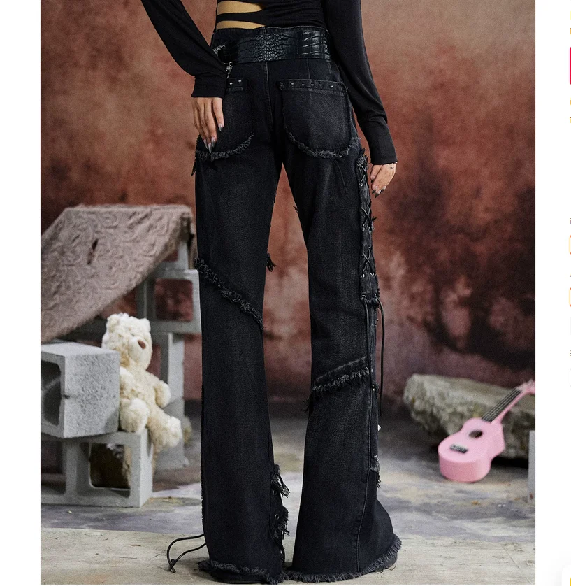 Punk Rivet Piercing Heavy Industry Jeans Subculture Spicy Girl Hairy Micro Pulling Pants