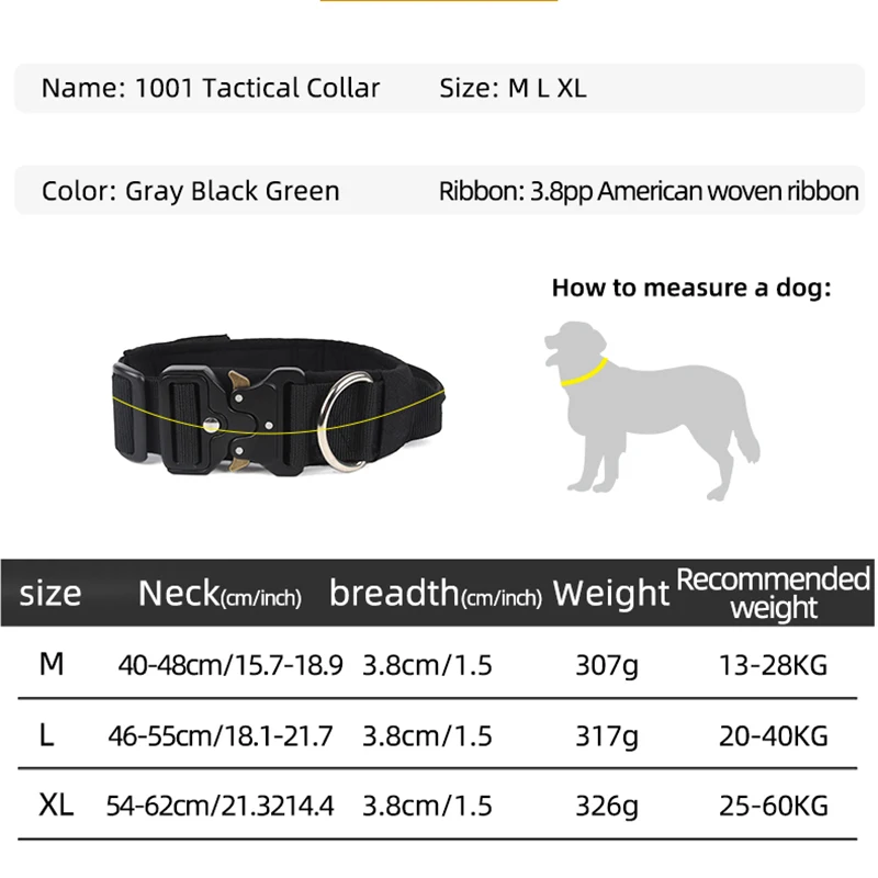 Adjustable Tactical Dog Collar for Medium Large Dogs Walking Training Collar Labrador Husky French Bulldog Collars Dog Supplies