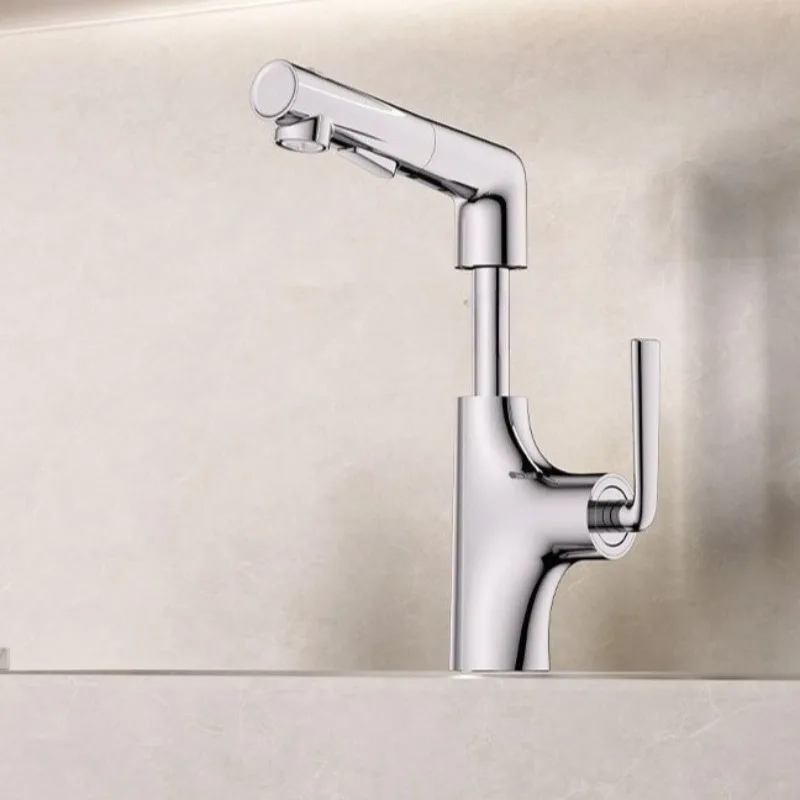 

Bathroom Pull Out Faucet Home Deck Mounted Washbasin Single Handle Bathroom Sink Faucet Household Rotatable Basin Faucets
