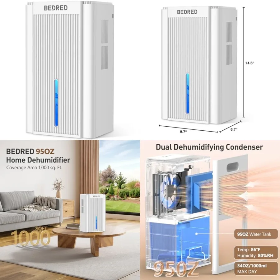 

Dehumidifier, 95OZ Dehumidifier for Home 1000 Sq.Ft - Quiet with Auto Shut Off and Relaxing 7 Color Ambient Light, Ideal for Li