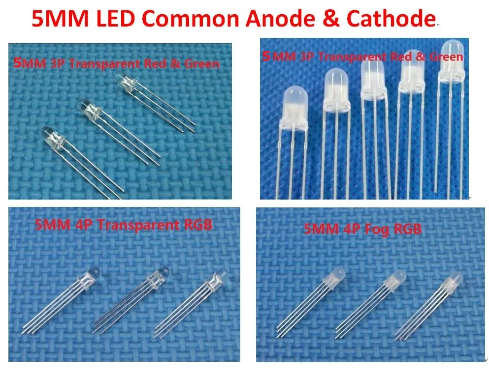 20PCS F5 5mm LED Red+Green Light Emitting Diode Common Anode Cathode 3pin 3P Positive Negative Transparent / Fog Type RGB Blue