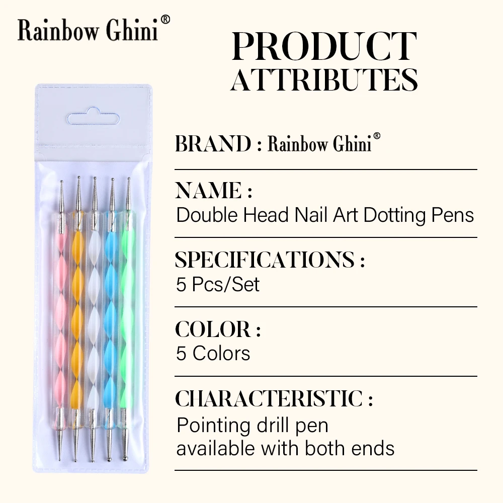 5Pcs Nail Art Dotting Pens Set Manicure DIY Kit Fine Lines Details Patterns Double-ended Dotting Pen Professional Salon Supply
