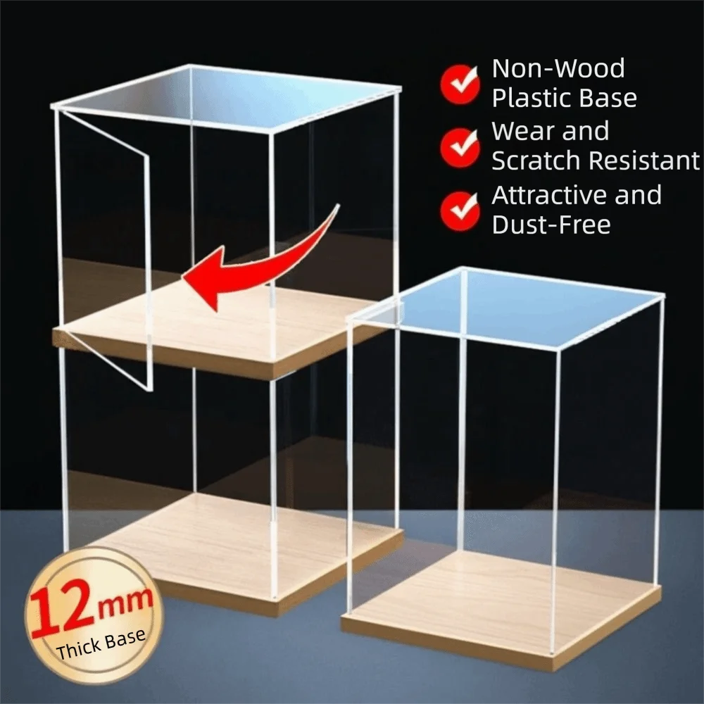 Transparent Acrylic Acrylic Display Case Stackable Design No-glue Assembly Dustproof Cover Wooden Bottom Model Display Case