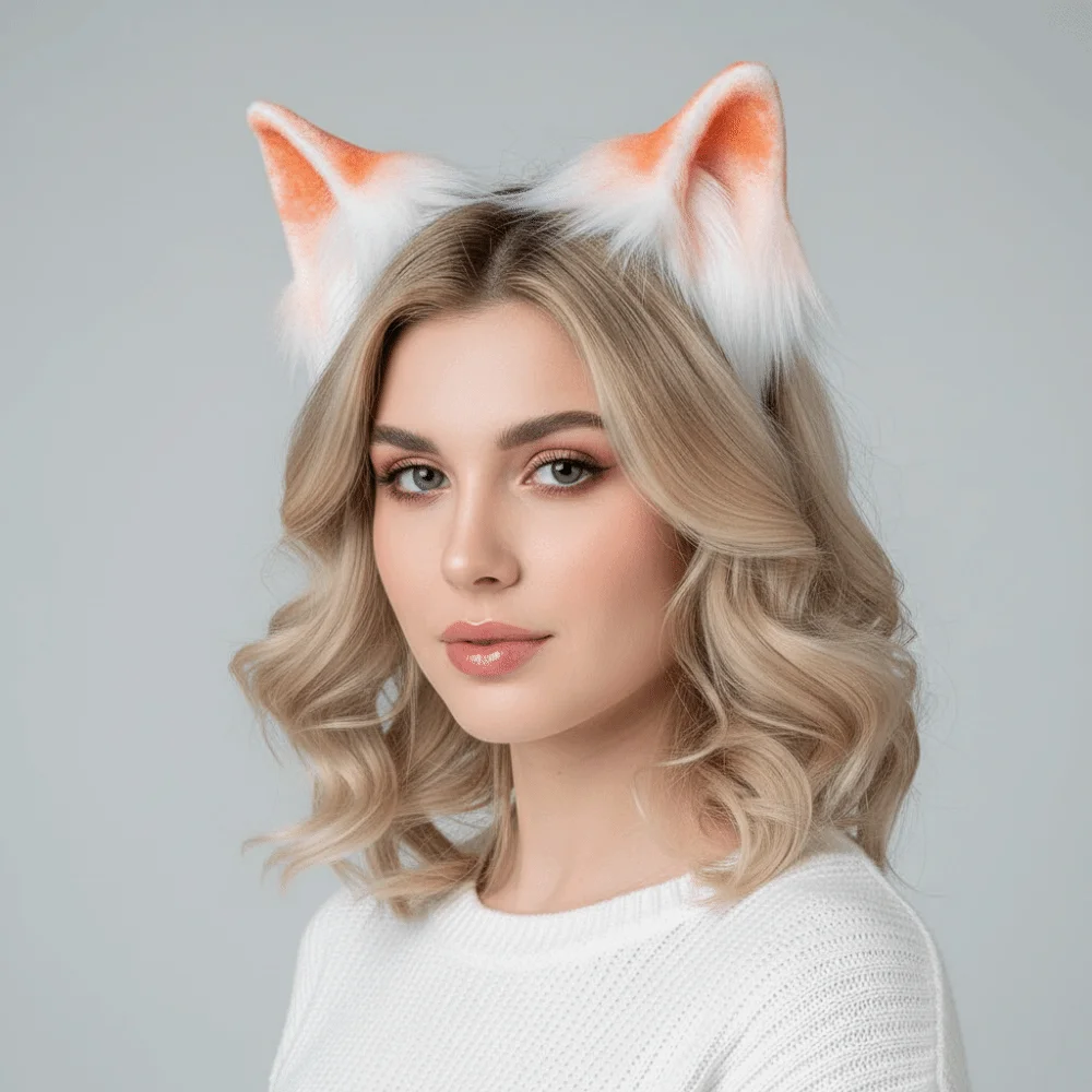 Gradient Color Faux Fur Cat Ears Flexible Fluffy Realistic Texture Cosplay Ears Hair Hoop Lightweight Comfortable