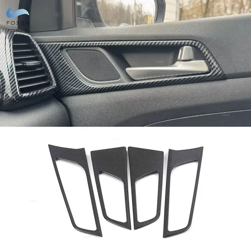 

4pcs Car Interior Door Bowl Frame Trim For Hyundai Tucson 2015 2016 2017 2018 2019 ABS Carbon Fiber Texture Auto Accessories